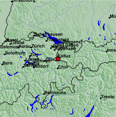 Epizentrum des Erdbebens - Liechtenstein